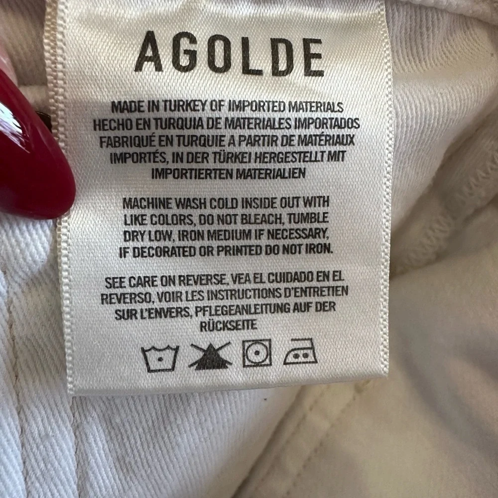 Agolde Riley High Rise Crop in Sour Cream Straight White Jeans- Size 27